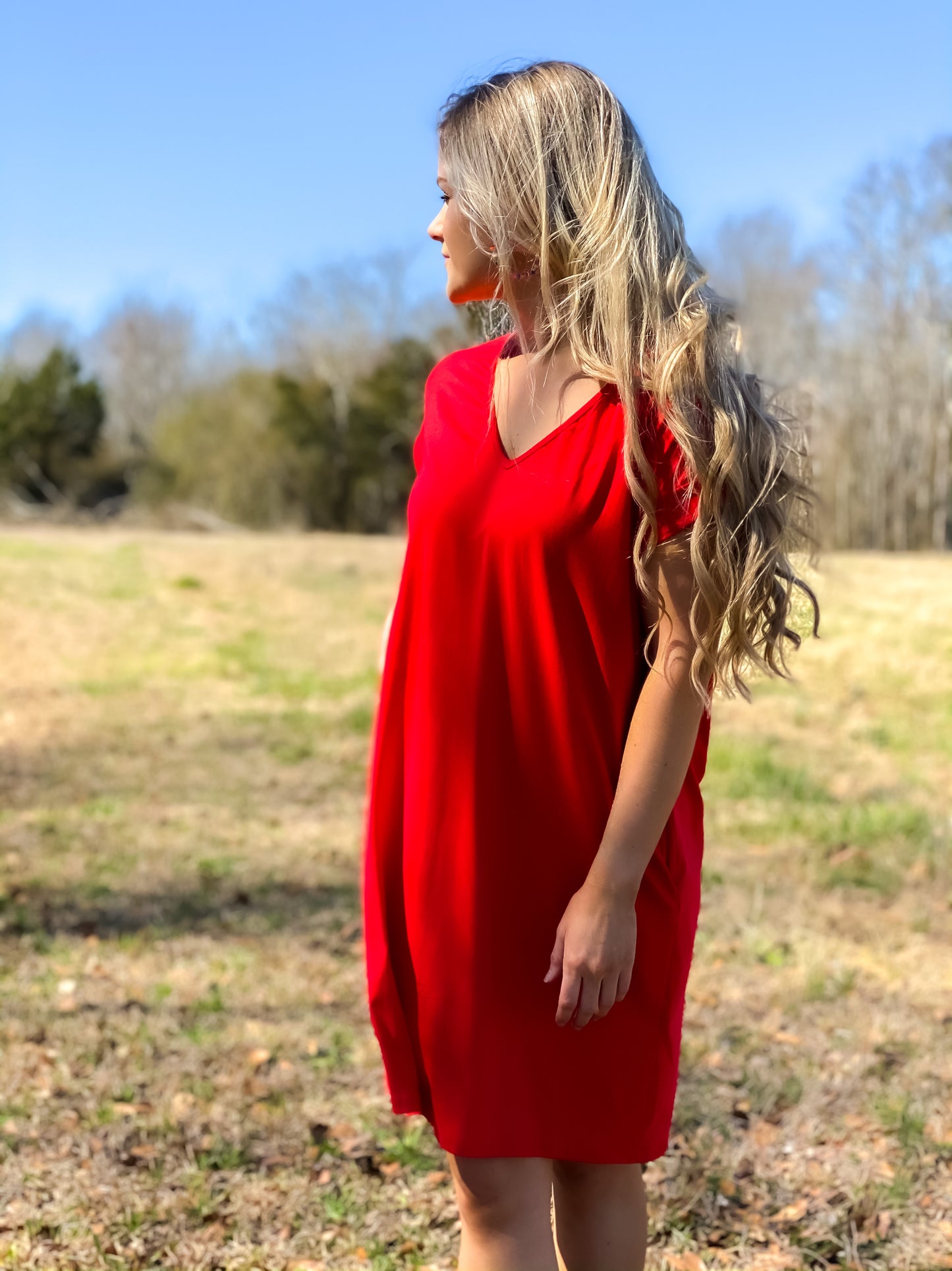 Swinging Shirt Dress in Red