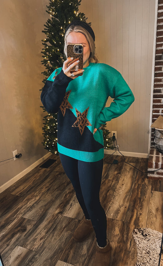 Star Sweater in Jade & Black