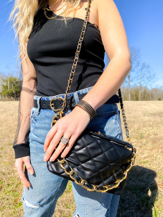 Quilted Crossbody Purse in Black