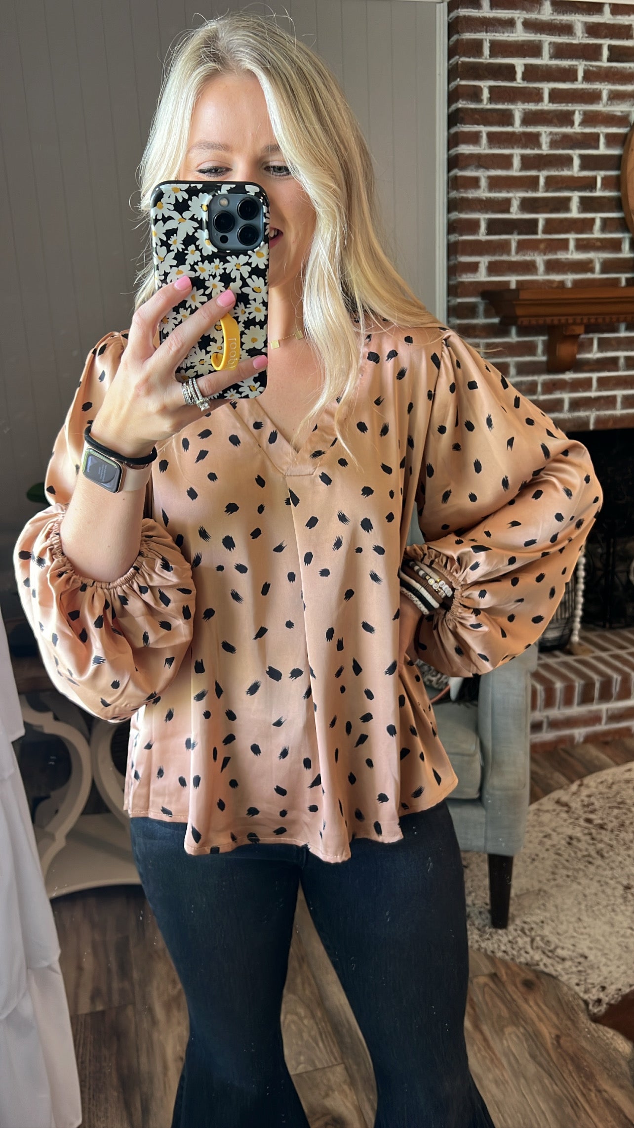 Balloon Sleeve Top in Beige