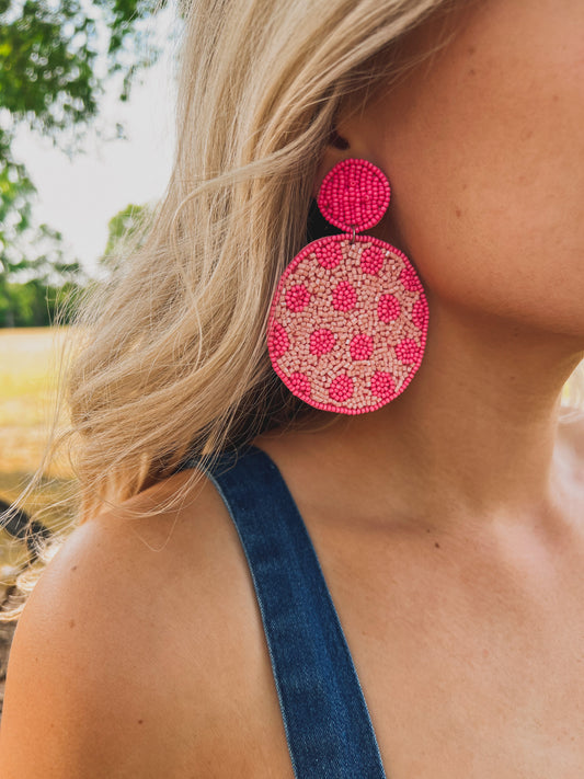 Pink Beaded Dot Earrings