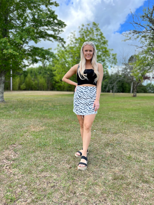 Safari Skirt in Black & White Denim