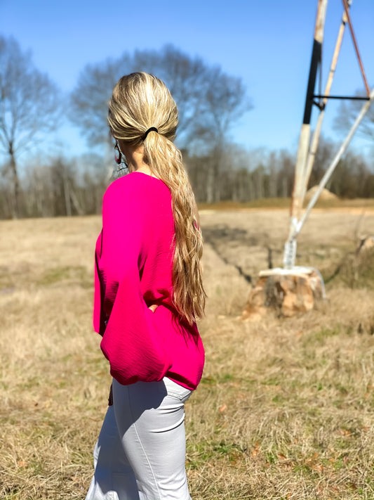 Sassy One Shoulder Top in Hot Pink