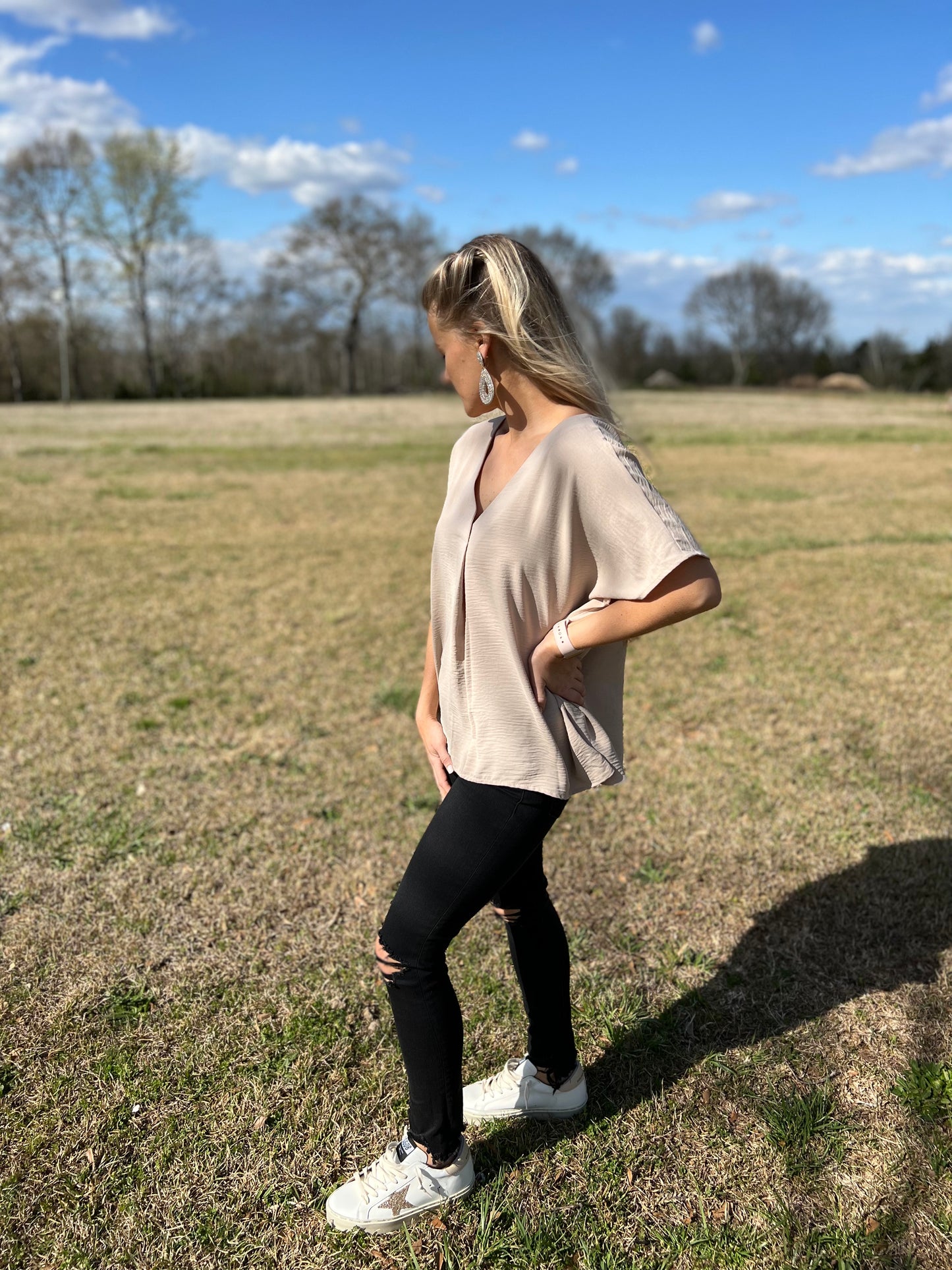 Talk of the Town Top in Taupe- Available in Plus