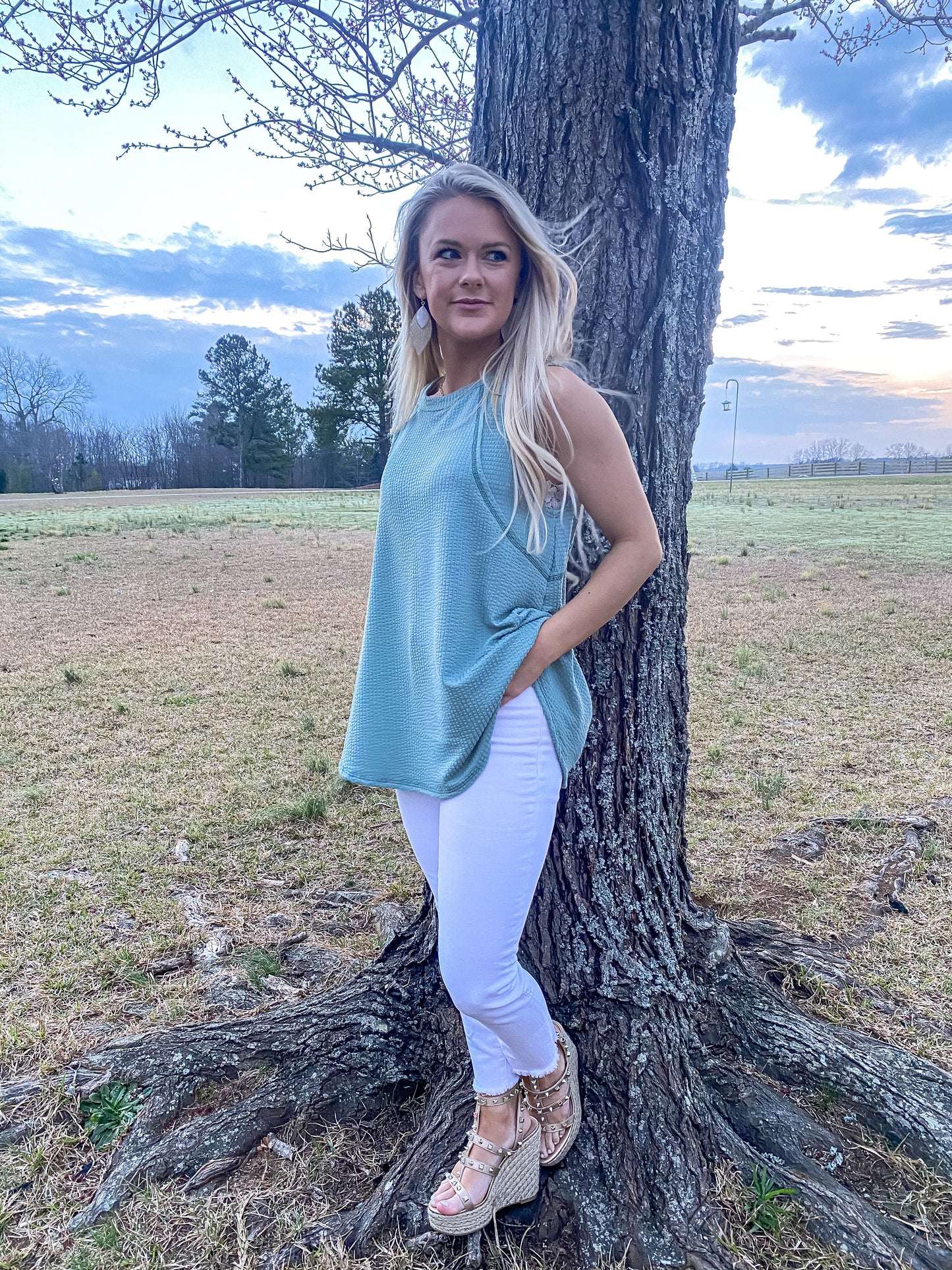 Lazy Day Waffle Top in Seafoam