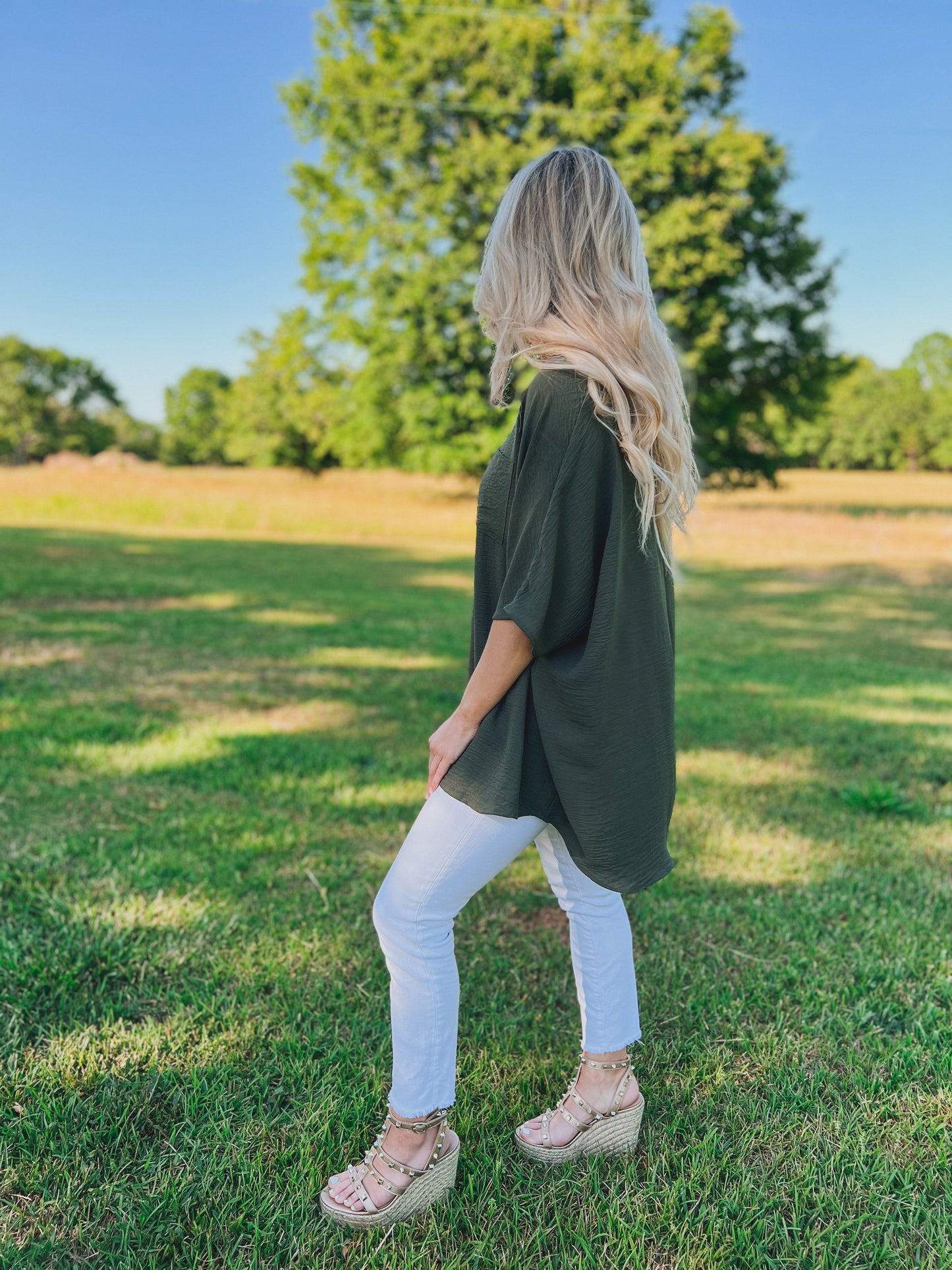 A New Day Top in Hunter Green- Available in Plus