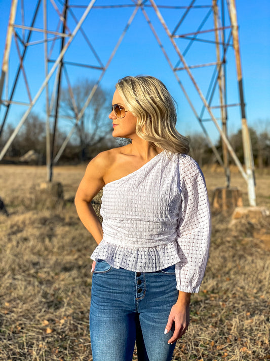 One Shoulder White Top