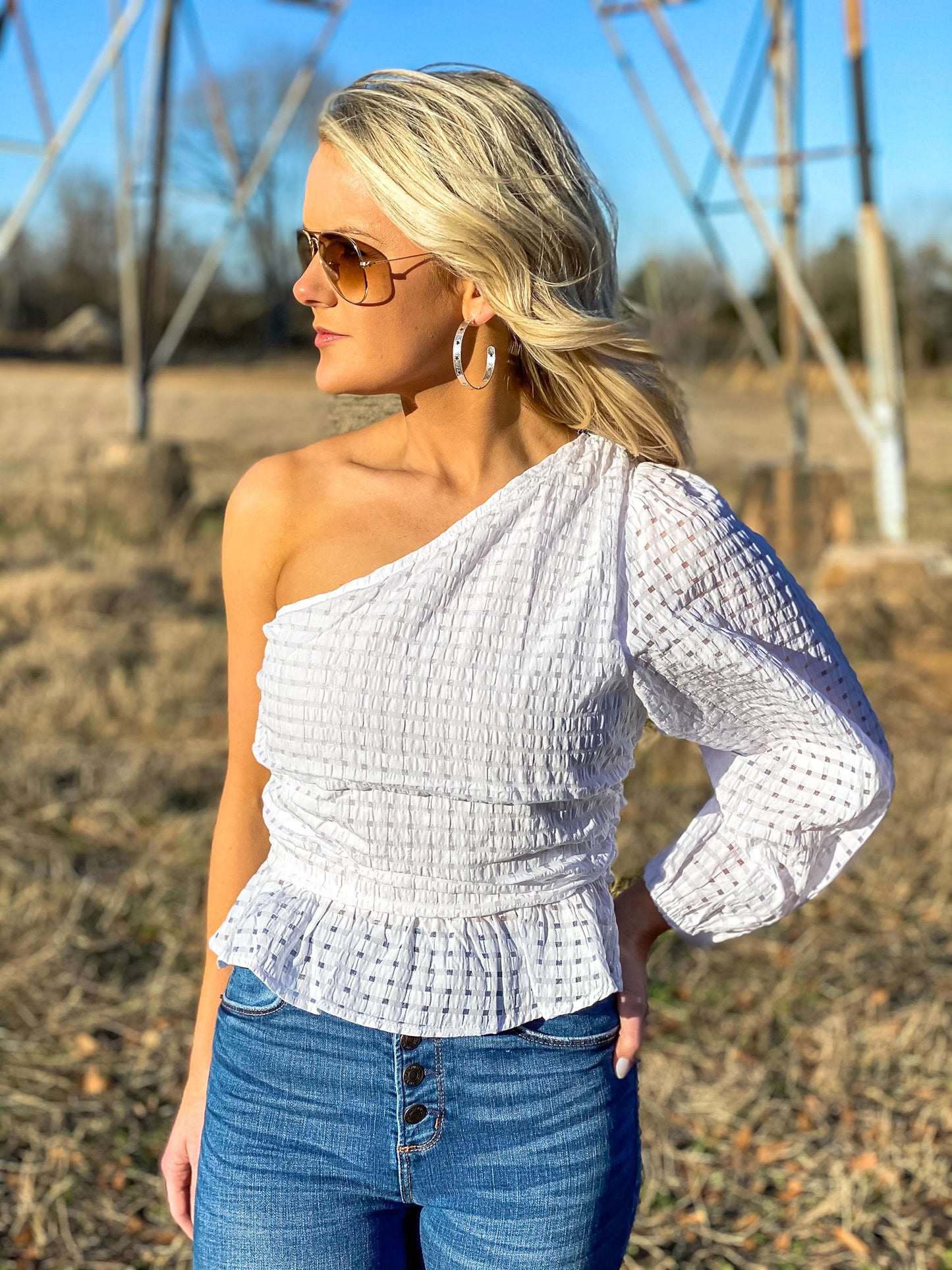 One Shoulder White Top