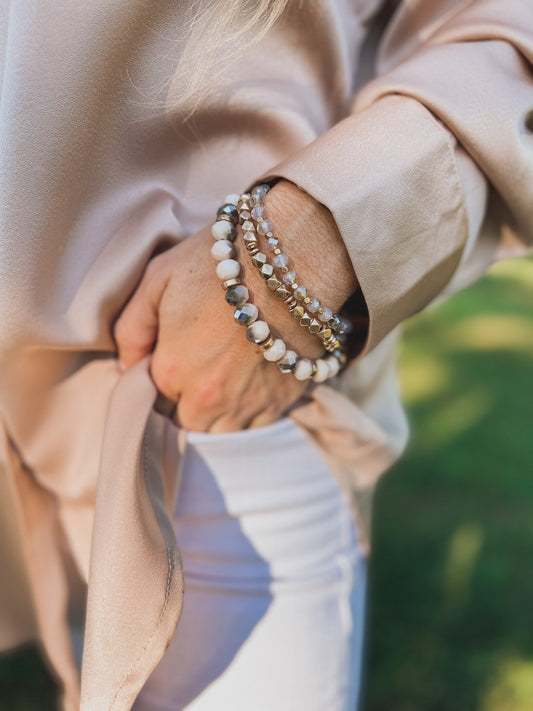 Faceted Bead Bracelet Set in Nude