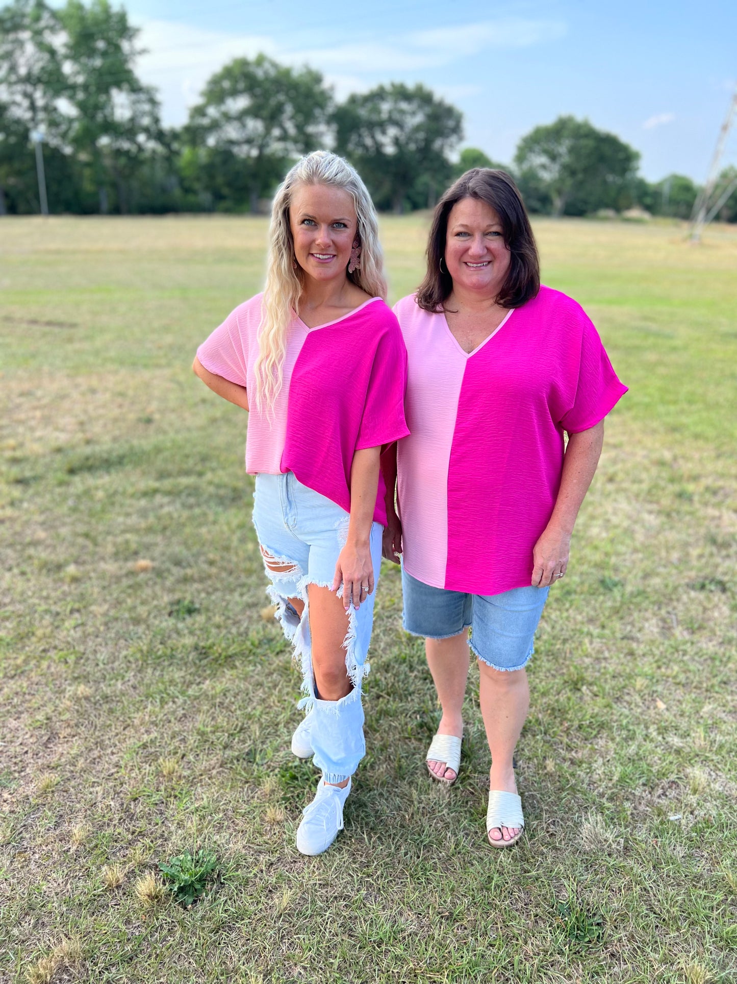 Color Block Blouse in Pink