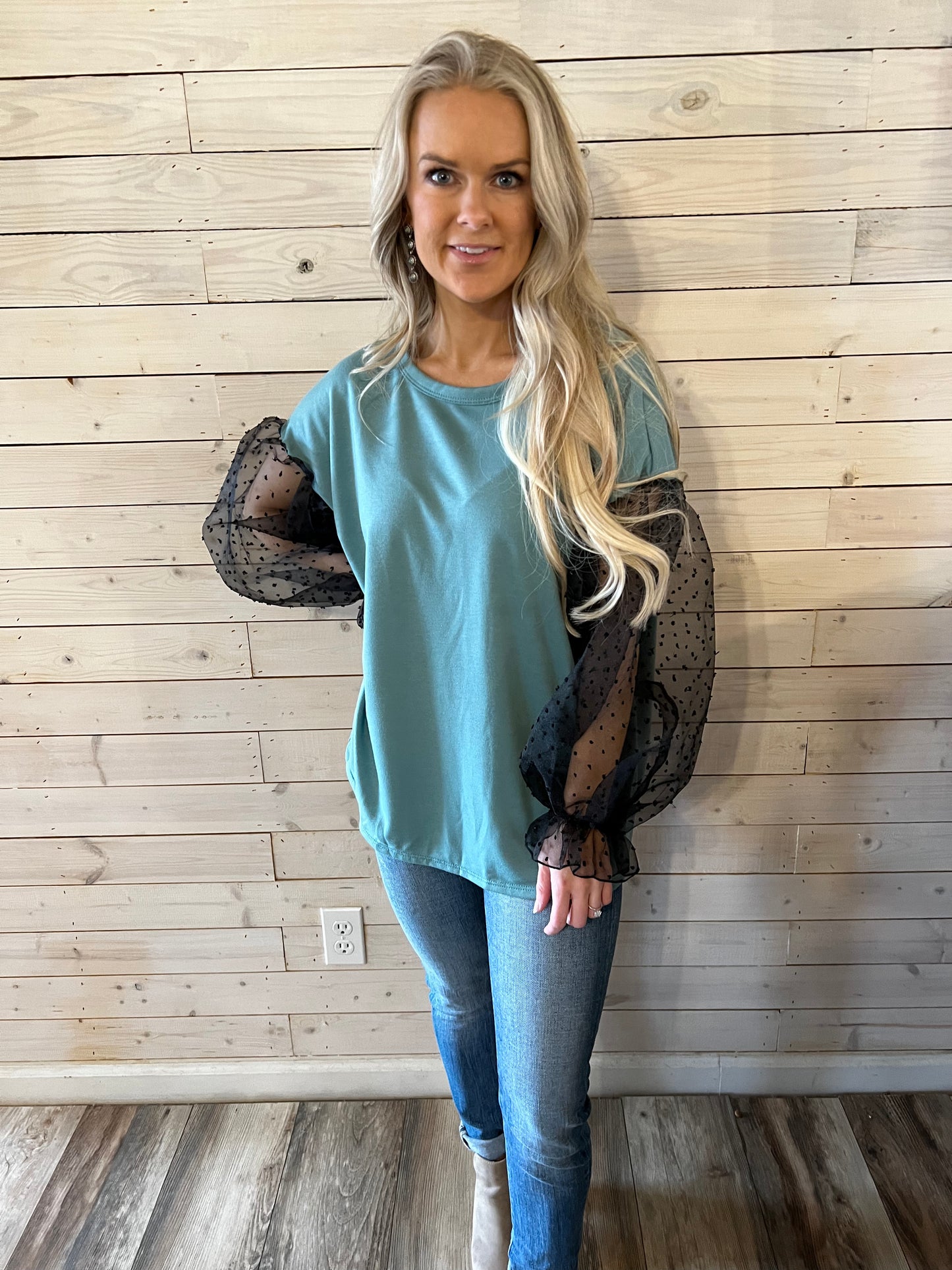 Teal & Black Sheer Top